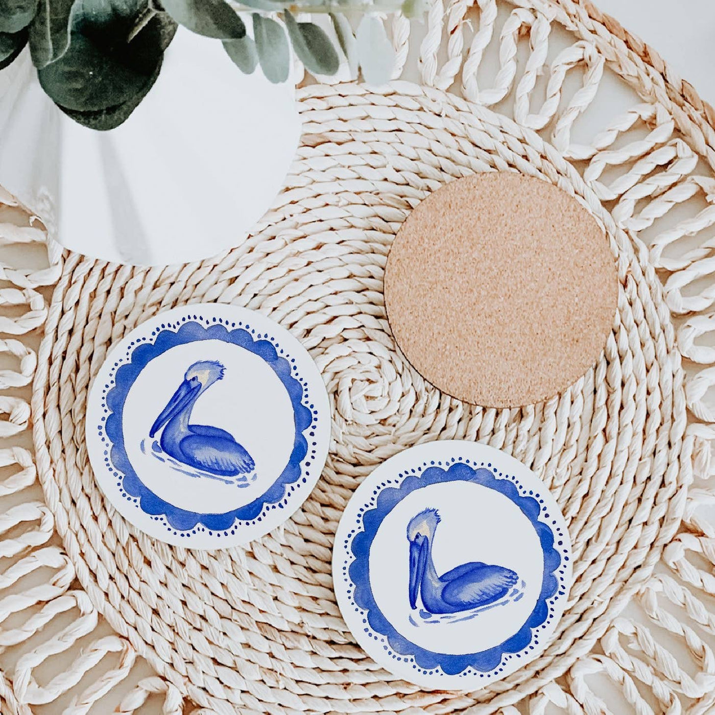 Delft Blue Pelican Ceramic Coaster