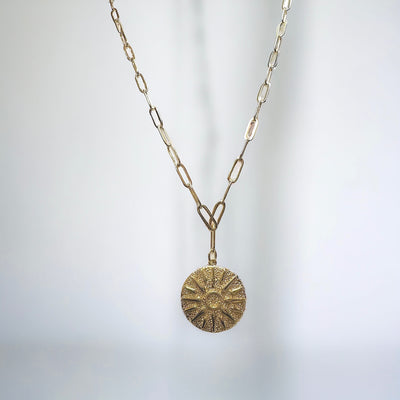 Sullivan Paperclip Necklace with Sun Medallion Charm
