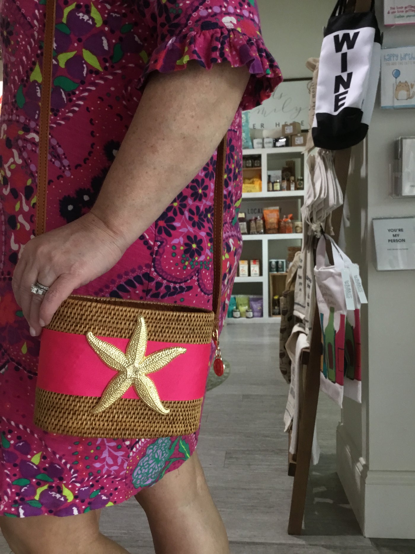 Charlotte Crossbody Bag - Hot Pink with Starfish