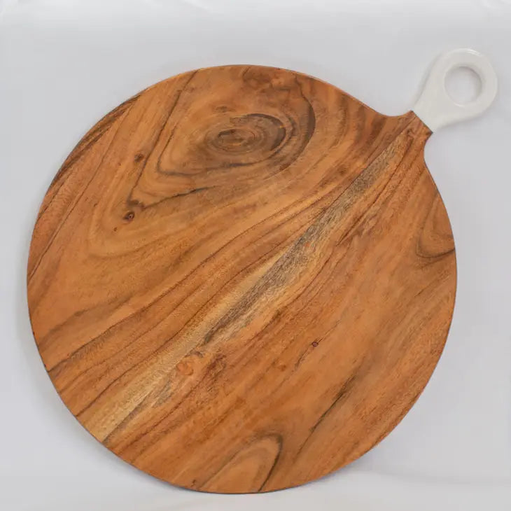 Wood & White Round Charcuterie Board