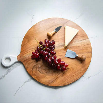 Wood & White Round Charcuterie Board
