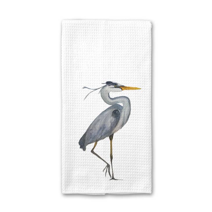 Great Blue Heron Watercolor Tea Towel