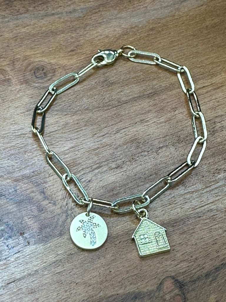 Perdido Paperclip Bracelet with Home and Palm Tree Charm