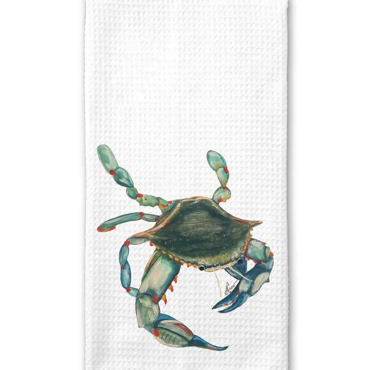 Realism Style Blue Crab Watercolor Tea Towel