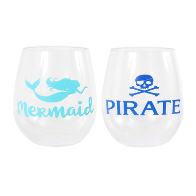 Pirate/Mermaid Stemless Glass Set - Set of 2