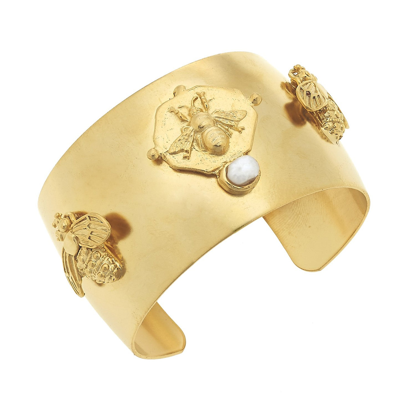 Susan Shaw Gold Bee and Pearl Cuff Bracelet