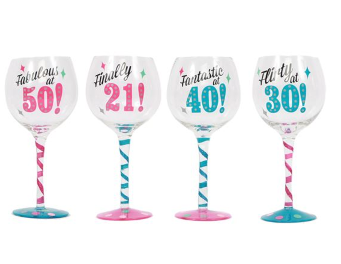 Milestone Ages Birthday Wine Glass