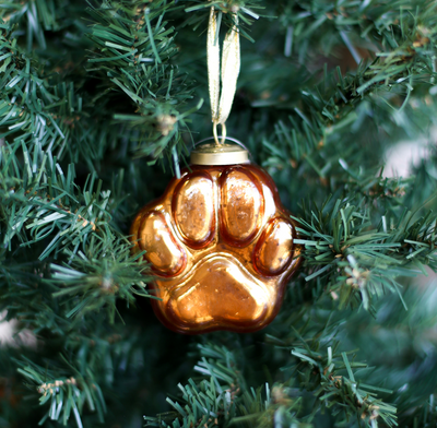 Tiger Paw Glass Ornament in Orange