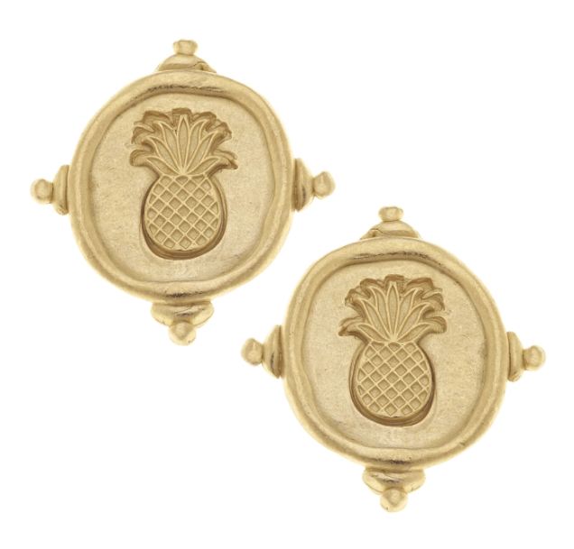 Gold Pineapple Pierced Earrings
