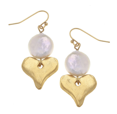 Gold Heart with Freshwater Pearl Earring
