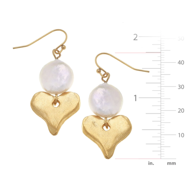 Gold Heart with Freshwater Pearl Earring