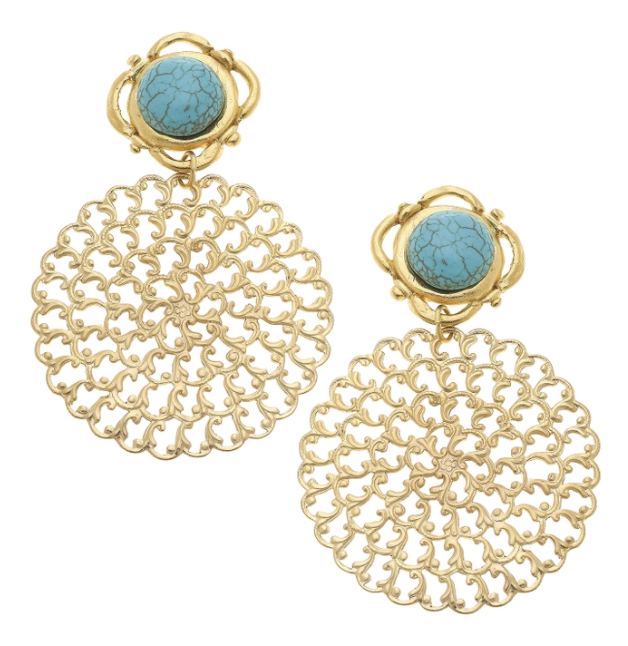 Gold with Genuine Turquoise Pierced Earrings