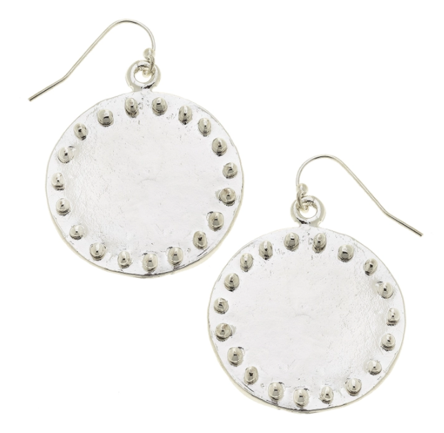 Large Silver Circle with Dots Earrings