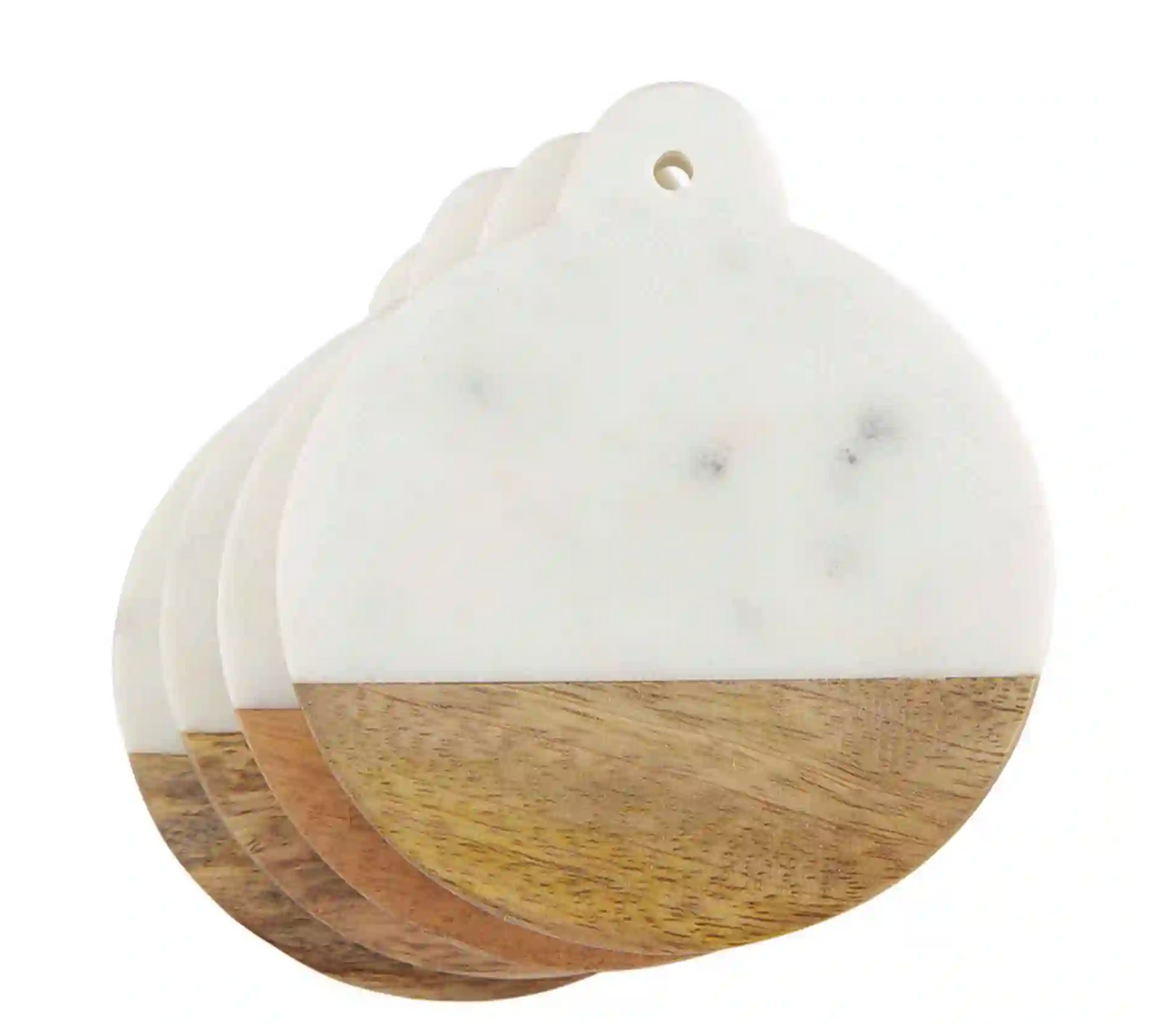 MARBLE AND WOOD ROUND or SQUARE COASTER SET