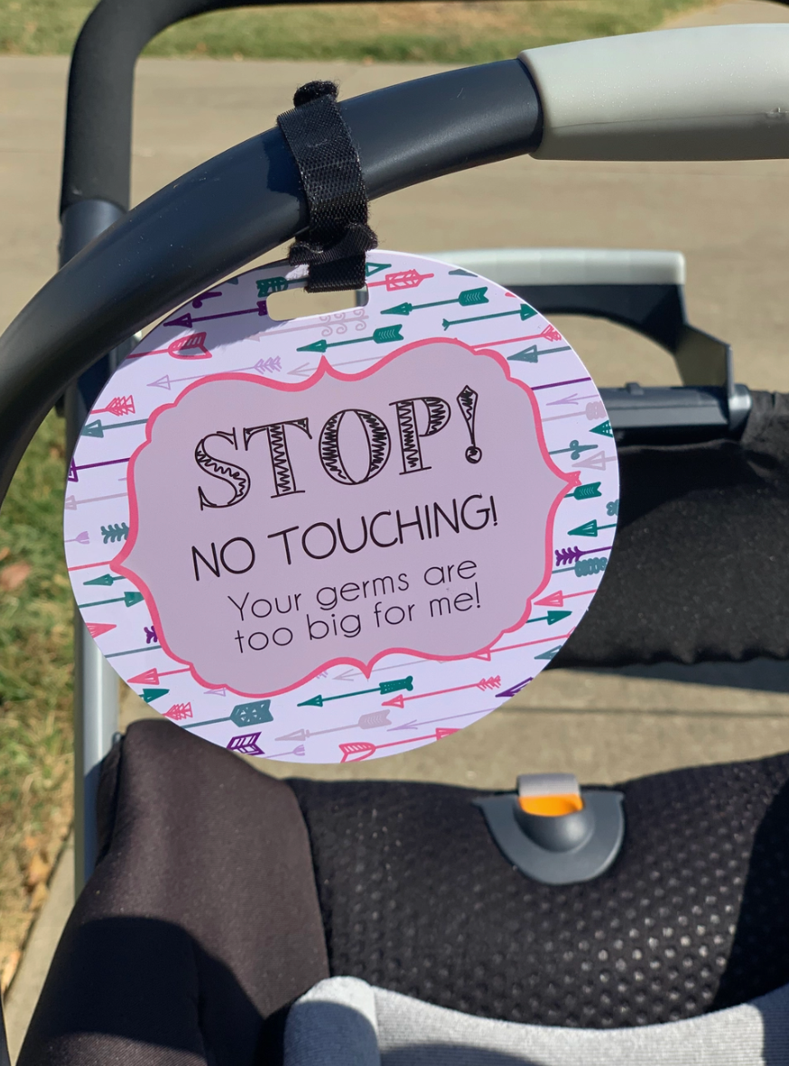 No Touching Car Seat and Stroller Tag, Blue Sloth or Pink Arrow