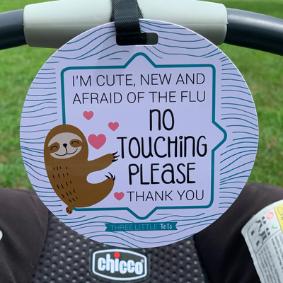 No Touching Car Seat and Stroller Tag, Blue Sloth or Pink Arrow
