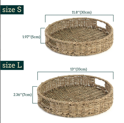 Set of 2 Handwoven Seagrass Serving Basket Trays