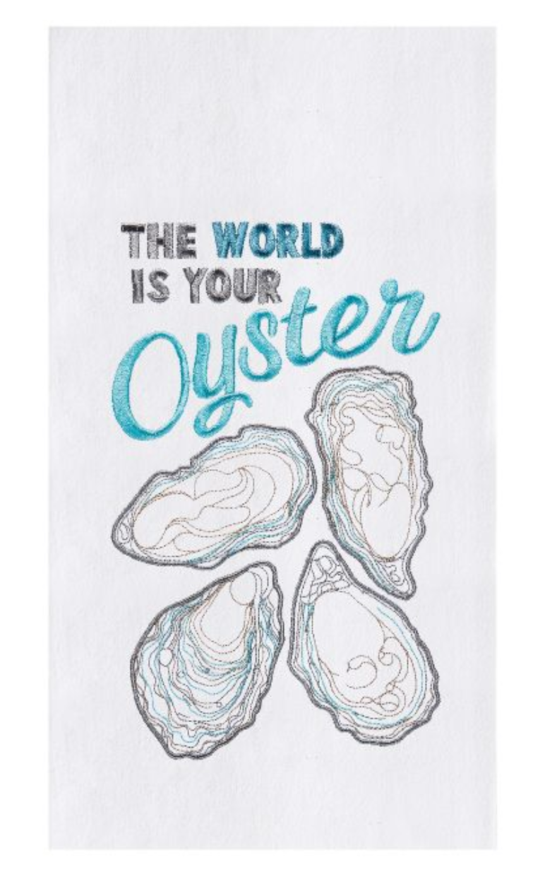 The World is Your Oyster Flour Sack Kitchen Towel Bubbles Gift Shoppe