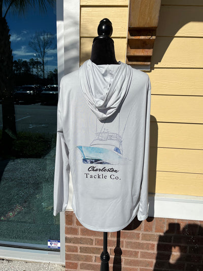 Charleston Tackle Co VIKING Hoodie and Long Sleeve PFG Fishing Shirt- Mens-  Pearl Grey or White