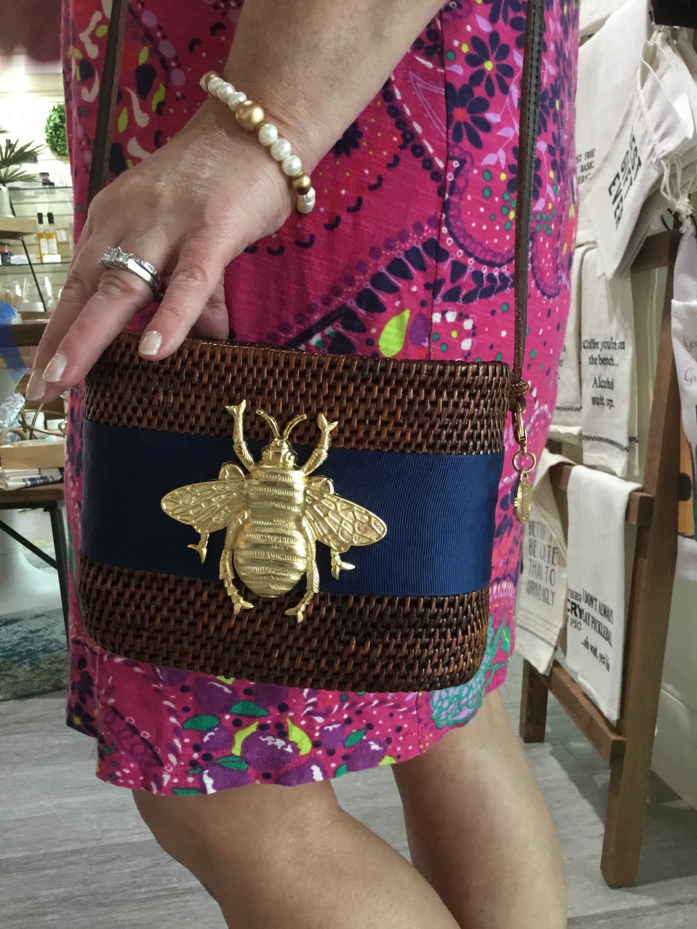 Charlotte Crossbody Bag- Navy with Bee