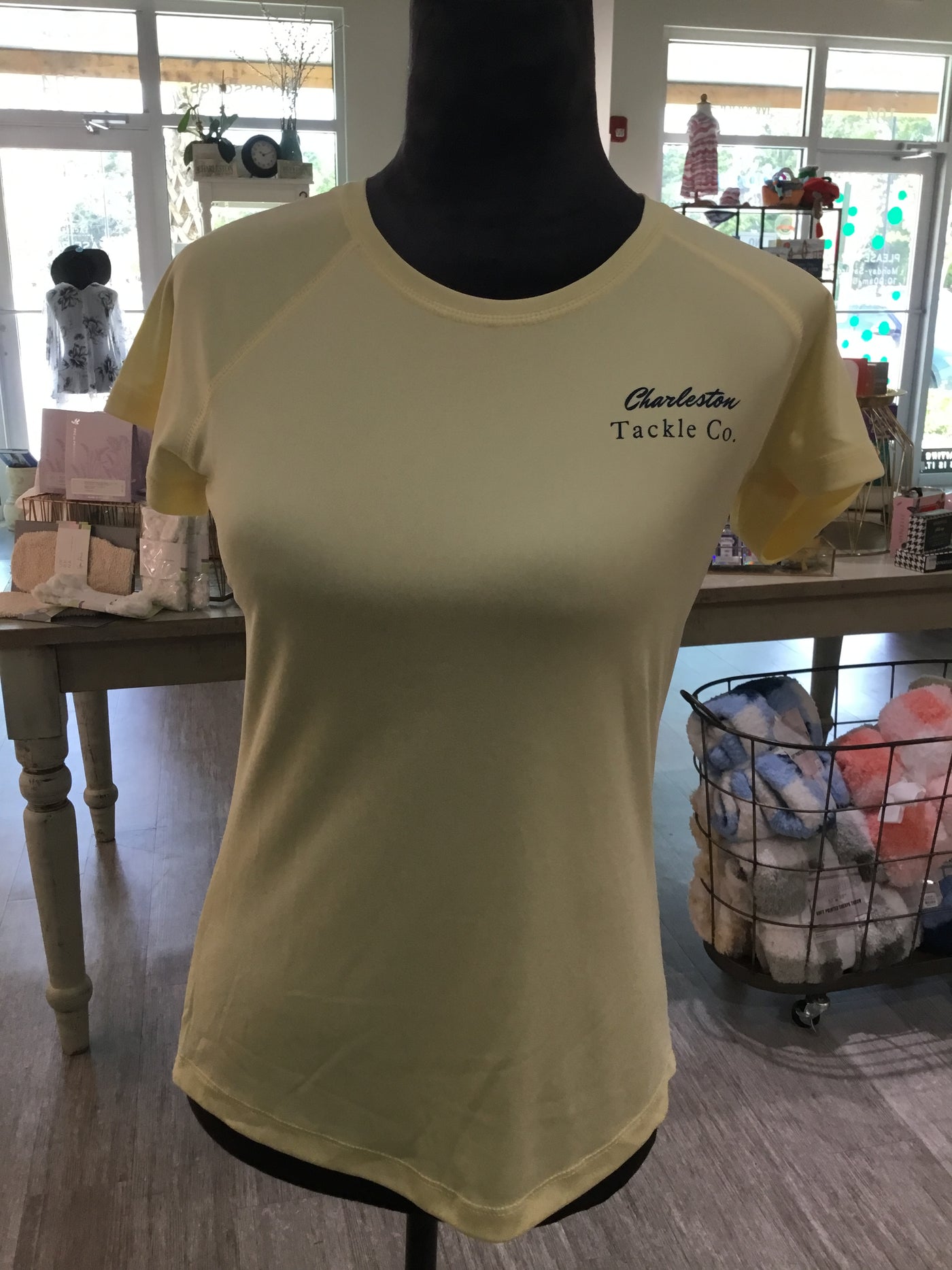 Charleston Tackle Co. Short Sleeve Latitude-Ladies-Crew Neck-Yellow, White